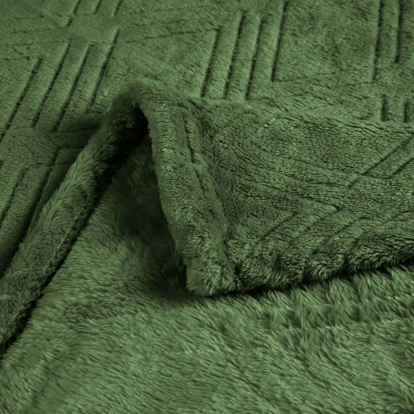 Superior Atka Fleece Diamond Blanket, 50" x 70" Soft Cozy Blankets, Throw XL Size, Green