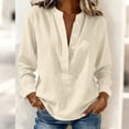thumbnail image 2 of purcolt Women's Cotton and Linen Shirts Half Button Long Sleeve Mock Neck Shirts Casual Beach Vocation Loose Fit Blouses, 2 of 5