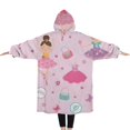 thumbnail image 2 of Oversized Wearable Blanket Hoodie,Pink Ballerina Princess Pattern Sherpa Blanket Hoodie with Super Pockets,Super Warm Fuzzy Pullover for Women & Men, 2 of 6