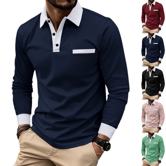 CCRFTGI Mens Polo Shirts Casual Long Sleeve Shirt Classic Golf Polos collared shirts Army Green L