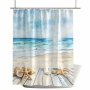 Shower Curtains for Bathroom-66"x72",Ocean Coastal Starfish Shell Wood Plank Waterproof Bath Curtain Grommet Shower Curtain Set with Hooks,Summer Beach Vacation Washable Bath Accessories