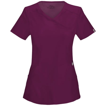 Cherokee Infinity Scrubs Top for Women Mock Wrap 2625A, XL, Wine
