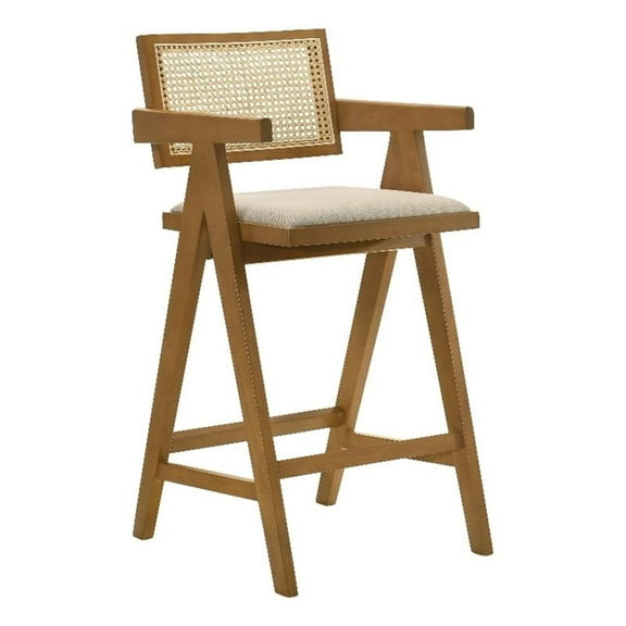 Pemberly Row Solid Wood Bar Stool in Upholstered Seat Light Walnut (Set of 2)