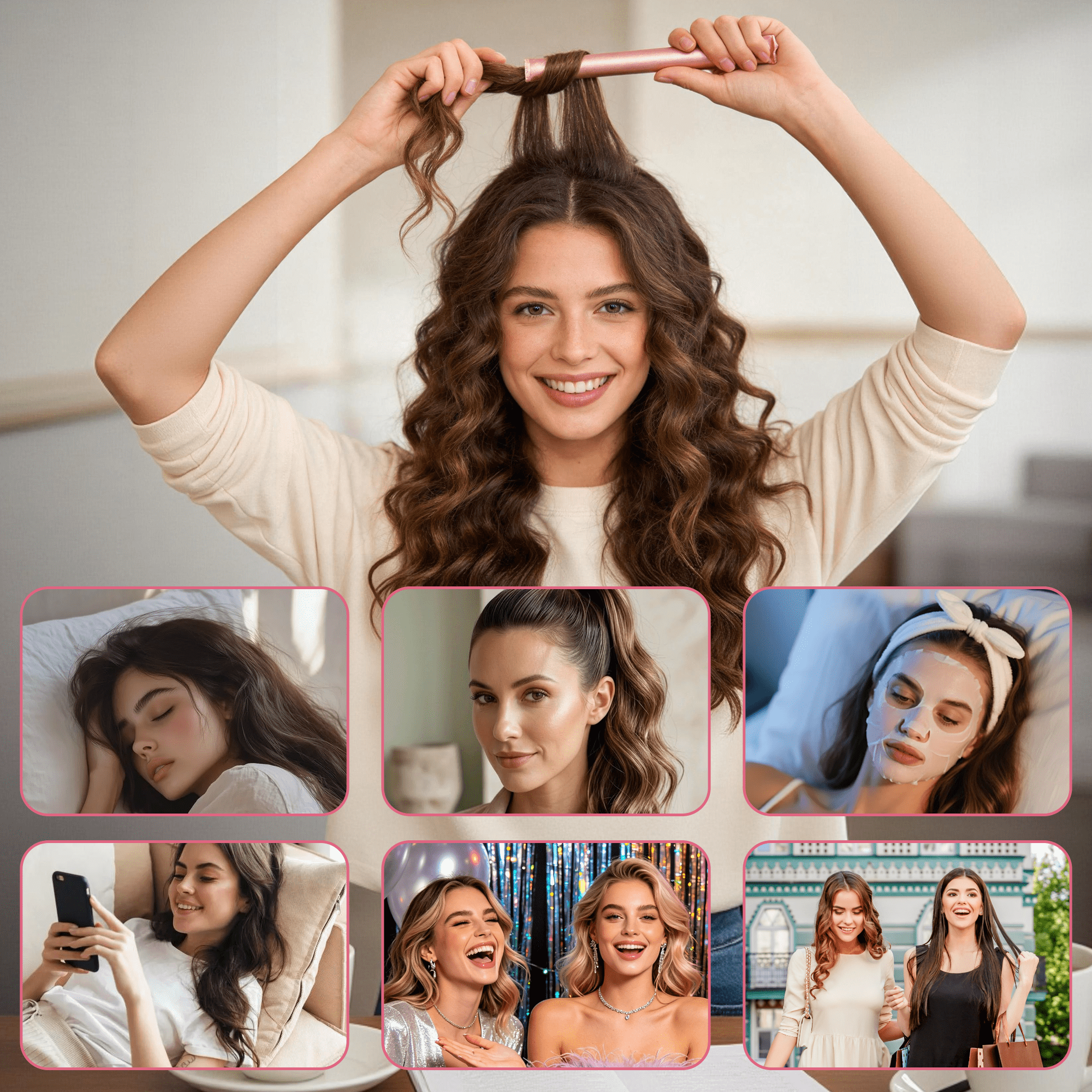 Heatless Hair Curler Set, No Heat Satin Curling Rods for Long Hair, Satin Covered Curling Rod, Overnight Hair Curlers for Natural Waves, 6 Pack