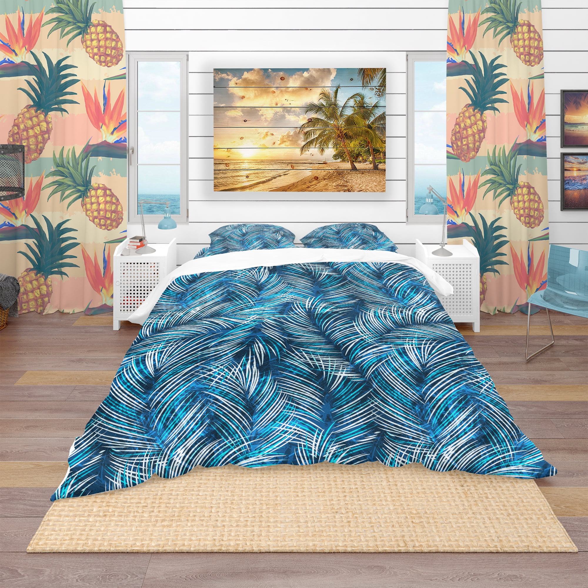 Designart 'Tropical Palm Leaves' tropical Duvet Cover Set