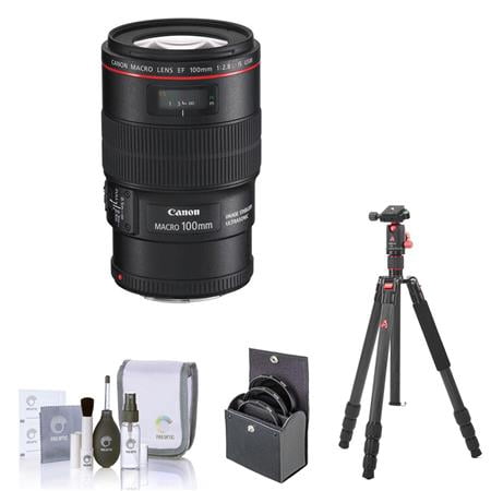 EF 100mm f/2.8L Macro IS USM Lens, Bundle with 3Pod TREK Series Carbon Fiber Travel Tripod and Ball Head, ProOptic Filter Kit, Cleaning Kit
