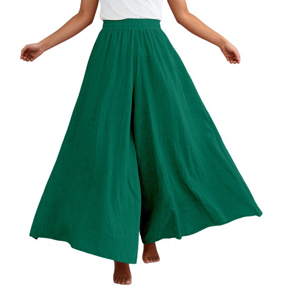 YUEHUA Women's Casual Elastic High Waist Wide Leg Pants Palazzo Trousers Skirt Elegant Flowy Wide Leg Pants Loose