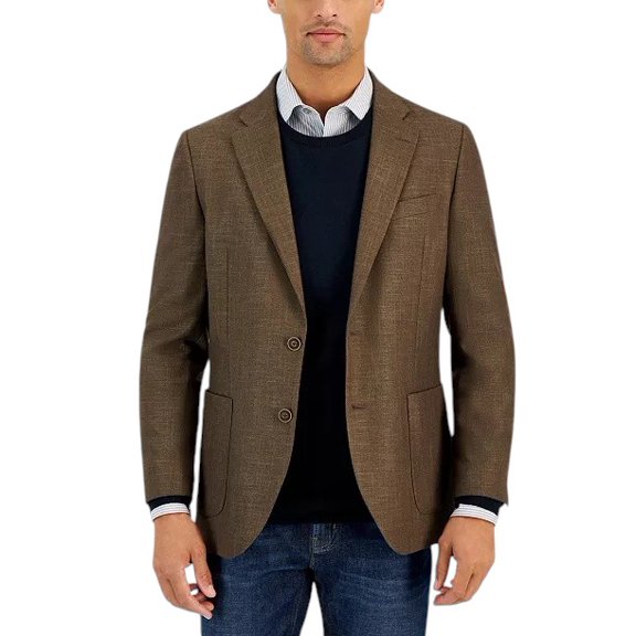 Nautica Mens Modern fit Linen Sport Coat Blazer 38 S Brown Solid Stretch