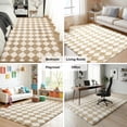 thumbnail image 4 of Pentantan 5’x 8’ Shag Area Rugs, Soft Fluffy Modern Checkered Indoor Carpet for Living Room Bedroom, Camel & White, 4 of 7