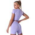 thumbnail image 3 of IBTOM CASTLE Women Workout Sets Yoga Outfits, Short Sleeve Crop Top + High Waisted Running Short Pants Gym Clothes Tracksuit, 2-Piece S Light Purple, 3 of 9
