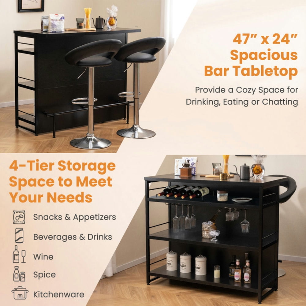 GVN Kitchen Islands & Carts,Kitchen Island with 4-Tier Storage Shelf and Long Footrest for Home-Black