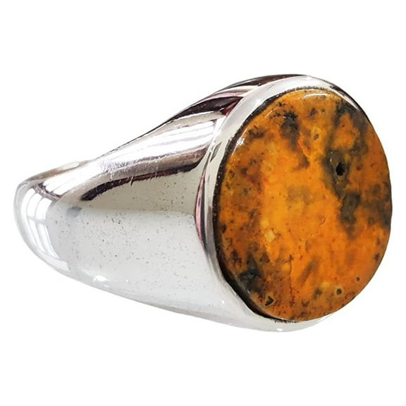 Flat Bumblebee Jasper Mans Ring, Natural Bumblebee Jasper, Silver Jewelry, 925 Silver Ring, Birthday Gift, Heavy Mens Ring, Boyfriend Gift Style Ring, Christmas, Plain Mens Signet Ring