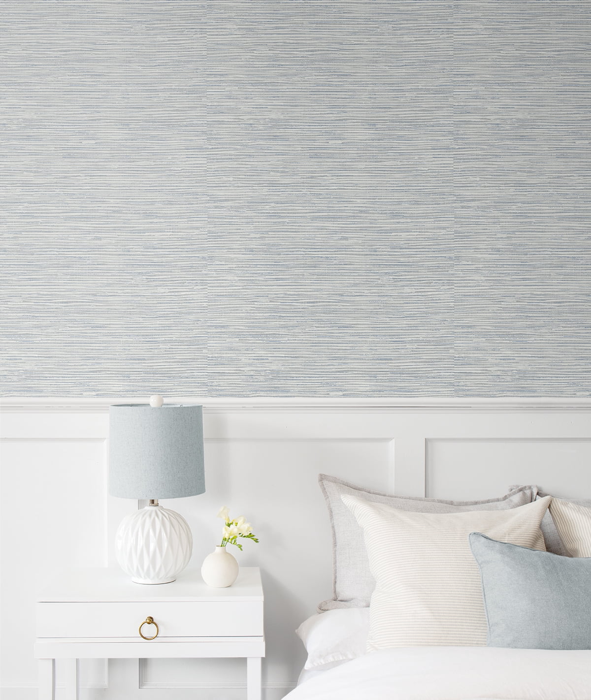 Seabrook Designs Dove Grey & Bluestone Southport Faux Grasscloth Prepasted Wallpaper