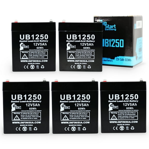 5x Pack - Compatible Belkin F6C525-SER Battery - Replacement UB1250 Universal Sealed Lead Acid Battery (12V, 5Ah, 5000mAh, F1 Terminal, AGM, SLA) - Includes 10 F1 to F2 Terminal Adapters