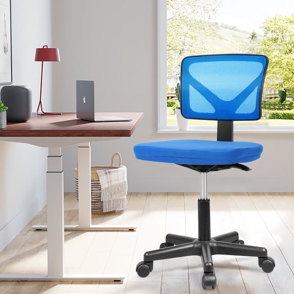 ZUNMOS Armless Office Chair, Low Back Swivel Chair, Height Adjustable Home Office Desk Chairs with Lumbar Support and Wheels for Small Spaces, Blue