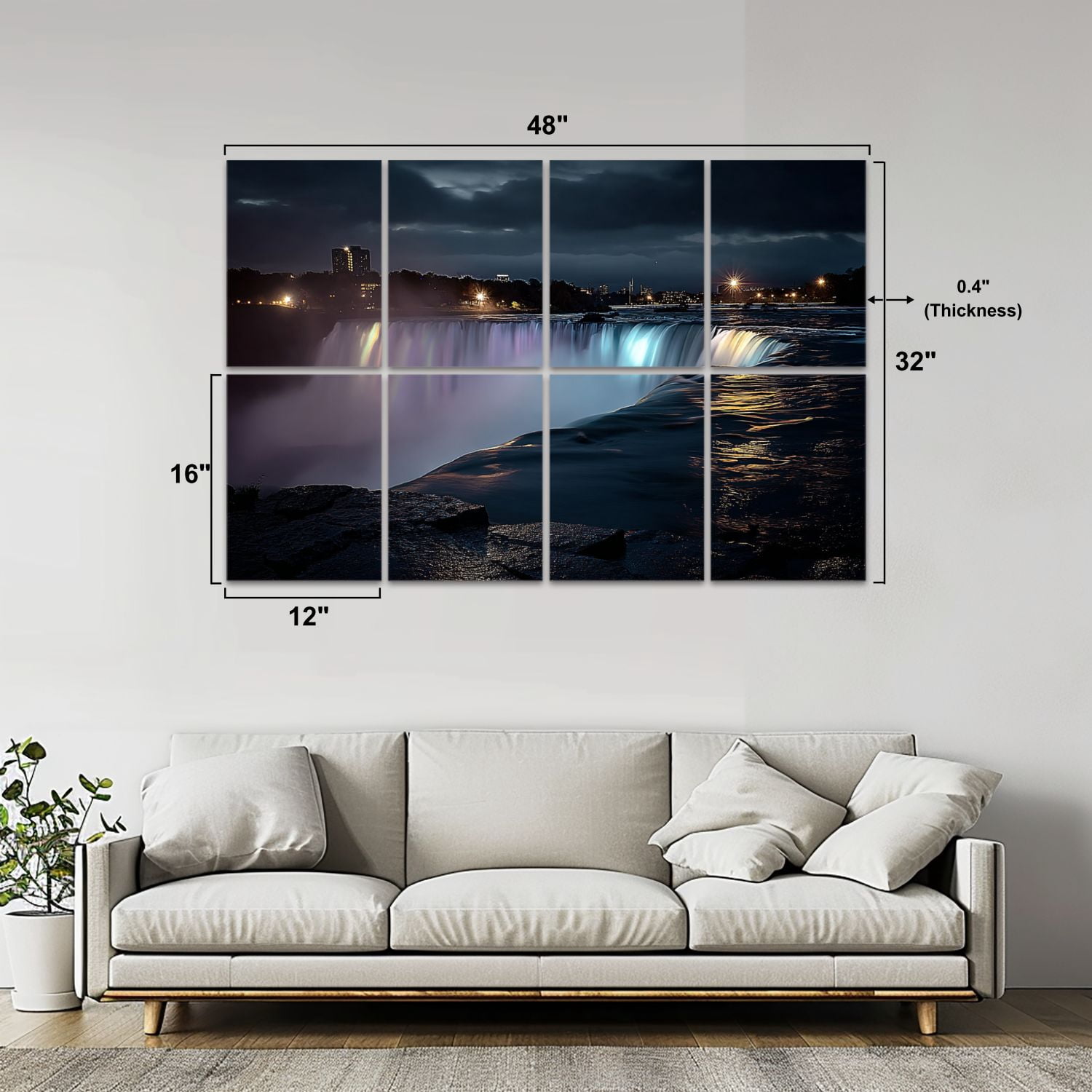 8 Pack Art Acoustic Panels Sound Absorbing Niagara Falls night Canada North America Decorative Soundproof Wall Panels Self Adhesive for Nursery Game Room Bedroom 48"x32"