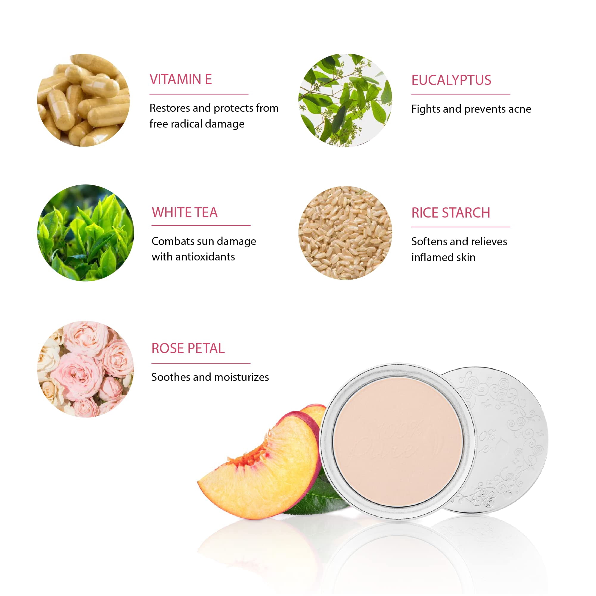 100% PURE Powder Foundation Matte Finish Face Makeup - Oil Absorbing Pressed Poreless Concealer - Vegan Fruit Pigmented Creme Color (Fair Shade w/Yellow Undertones) - 0.32 Oz