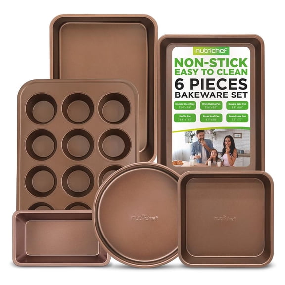 NutriChef Kitchen Oven Baking Pans – 6-Piece Non-Stick Bakeware Tray & Sheet Set