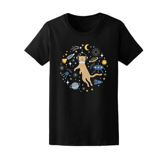 Cute Astronaut Cat Space Doodles Tee Women's -Image by Shutterstock
