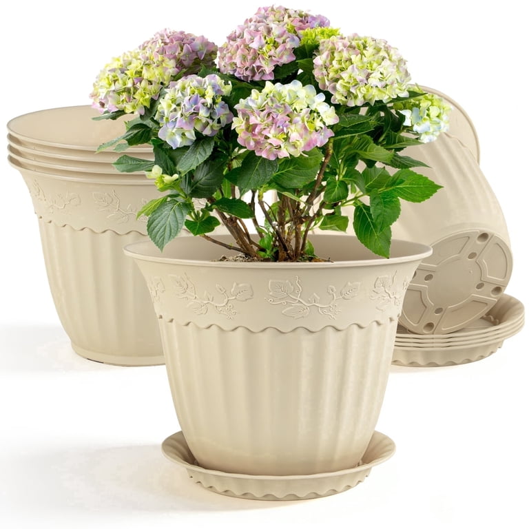 Fiason Plastic Planter, 10-Inch Warm Beige, 6-Pack photo 1