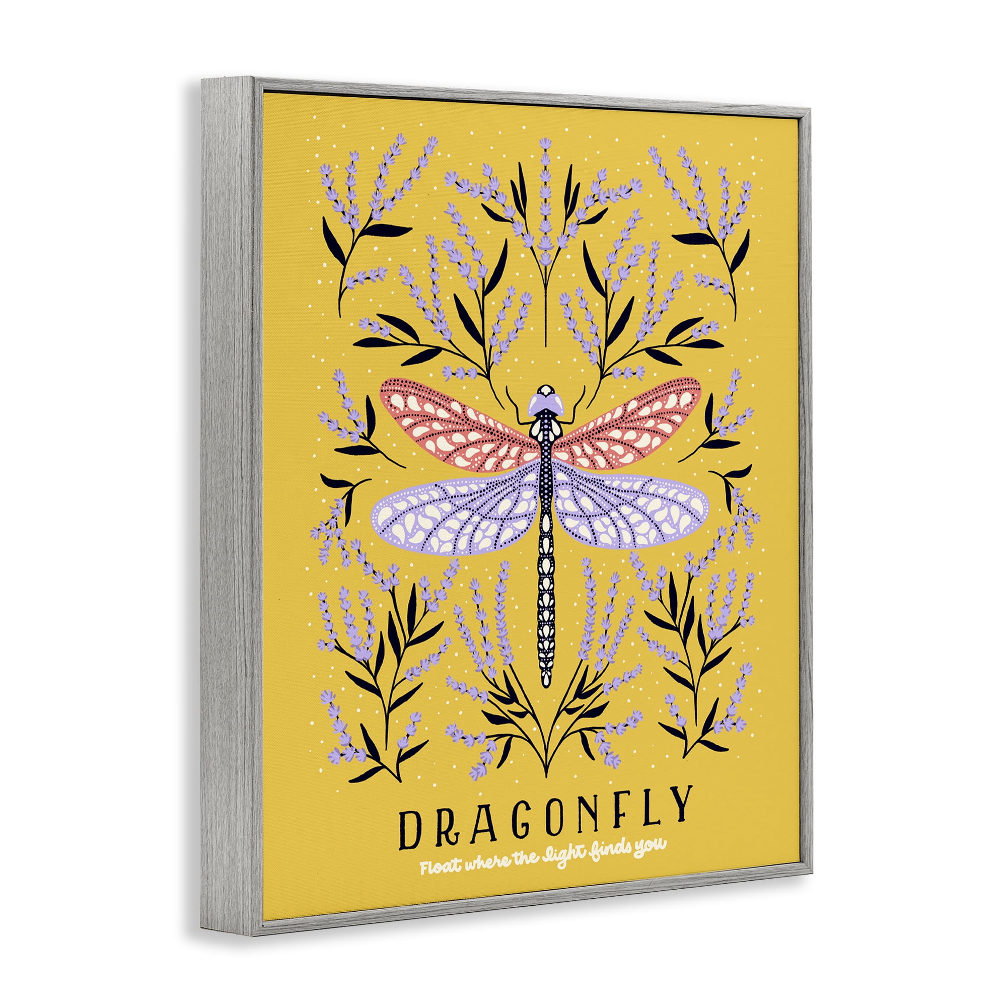Stupell Industries Dragonfly Symmetry on Yellow Gray Framed Giclee Art, design by Indira Prieto | IndySign