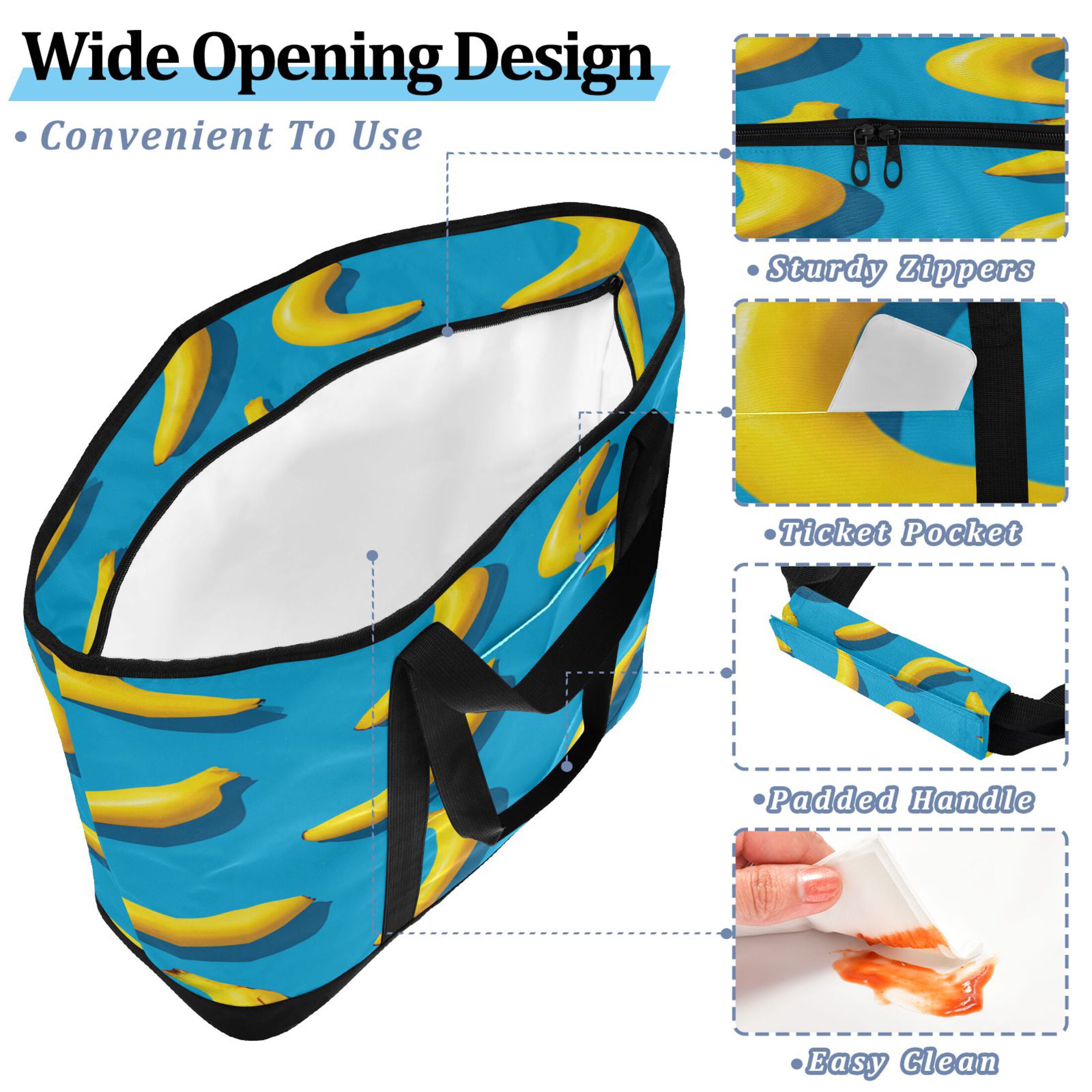 Extra-Large Wide Opening Design Capacity Hand-Held Ice Pack Thickened Insulation Layer For Long-Lasting Cold Retention For Outdoor Shopping Picnics And Camping Simple Bananas Pattern