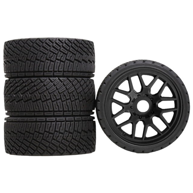 Bunblic 4 Pcs Pneus de Roues RC Diamètre 4 Pouces Modèle Pièces de Rechange DIY Installation Facile Accessoire de Rechange Robuste pour 1/8 Noir