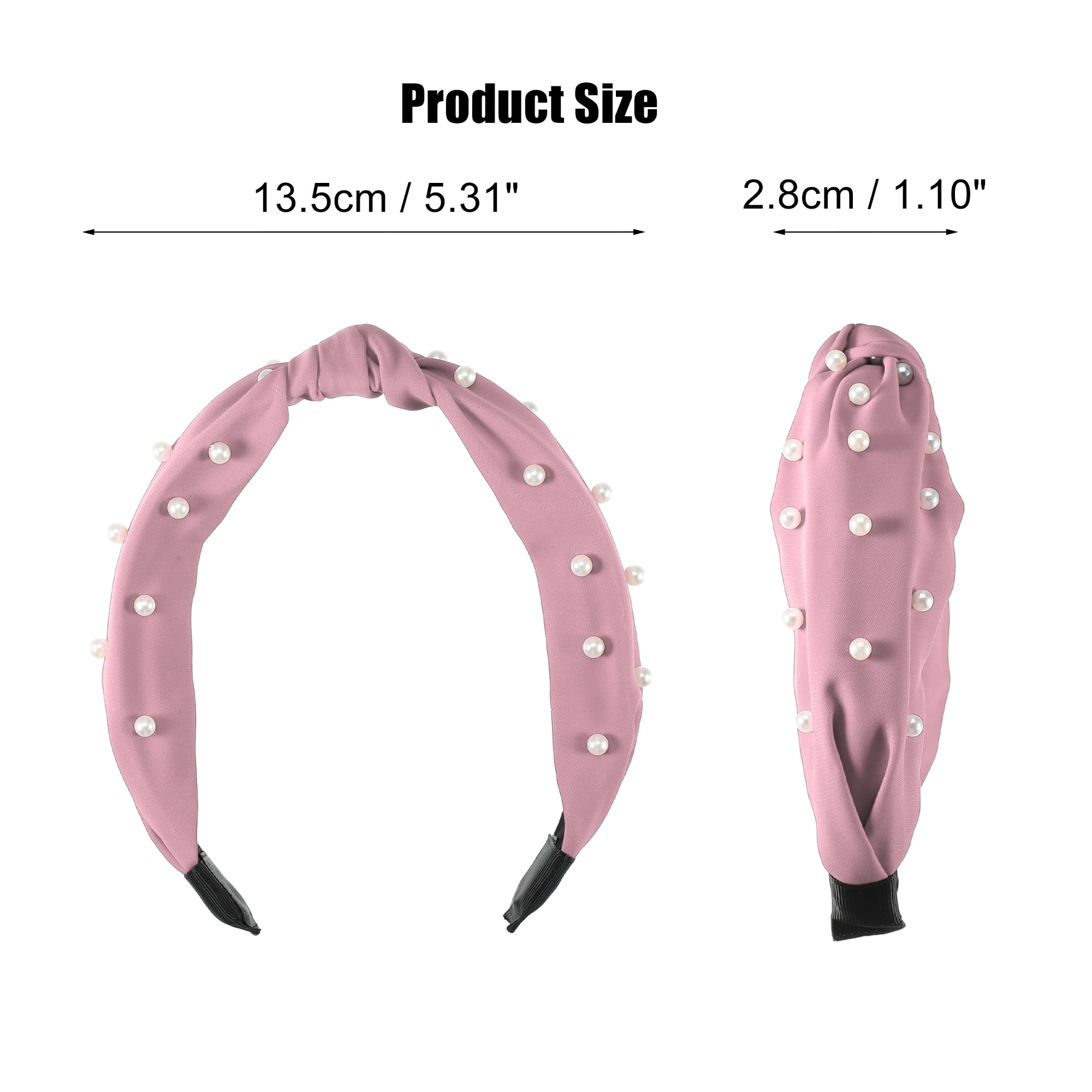 Unique Bargains 1 Pcs Satin Knotted Pearl Headband Hairband for Women 1.1 Inch pink