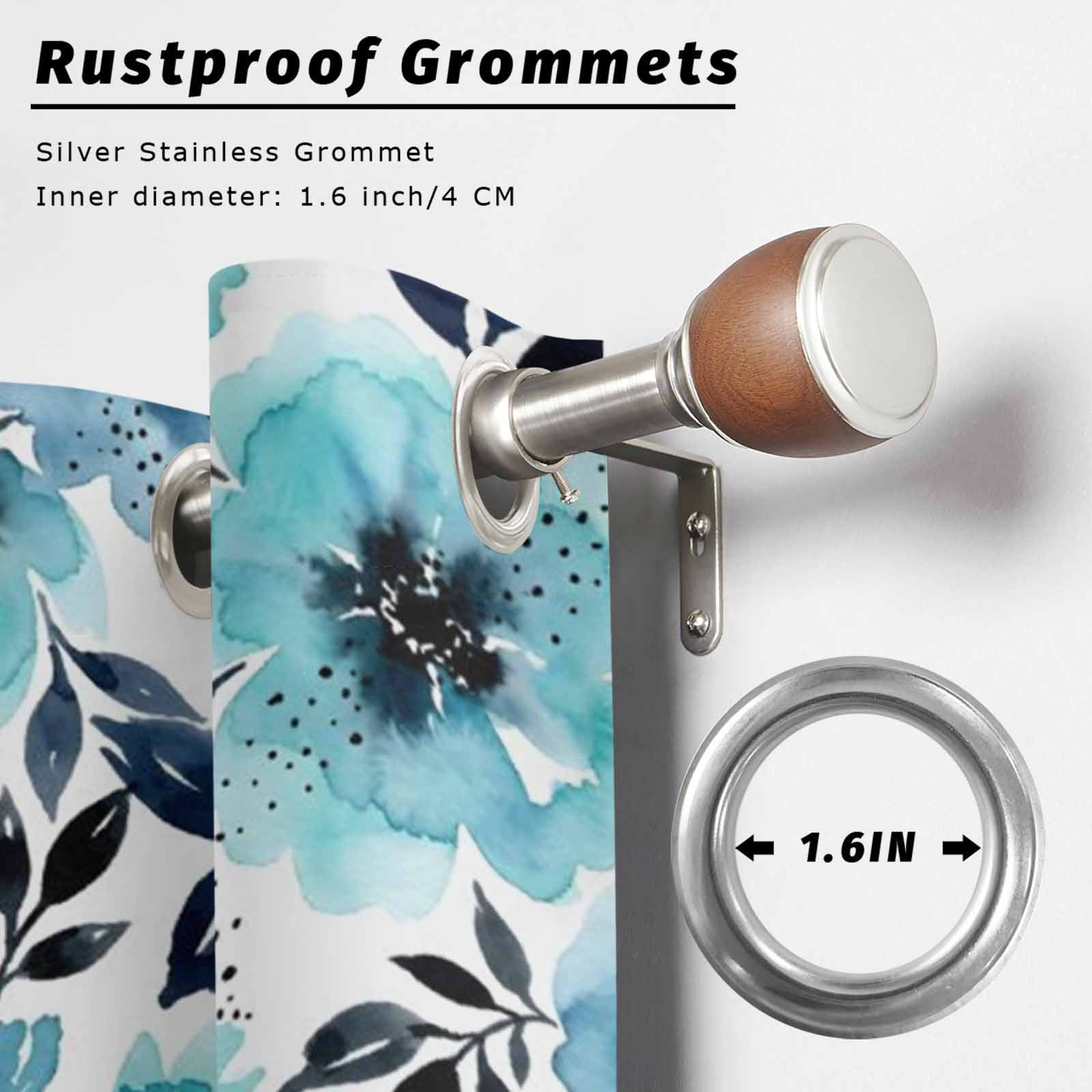 Botanical Floral Leaves Outdoor Curtains for Patio, Watercolor Painting Blue Gradient Blooms Sunshade Privacy Drapes Grommet Waterproof Outside Curtains for Porch/Cabana/Balcony 54"x 108", 1 Panel