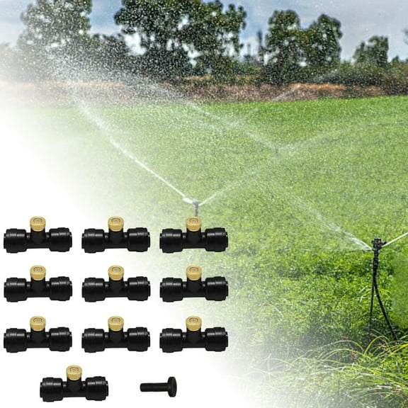 10 Pcs Mister Nozzle Replacement Kit Outside Brass Mist Nozzles & Tees 3/16'' Thread Size For 1/4'' Hose Outdoor Water Misting Cooling System Sprinkler Parts