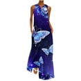 thumbnail image 2 of SMihono Robe Maxi Bohème d'Été pour Femmes Grande Taille Mode d'Été pour Femmes Imprimée à Col en V Sans Manches à Enfiler avec Poches Robe de Plage Évasée Robe Soleil, 2 of 5
