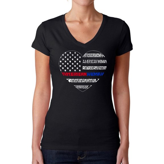 Women's Word Art V-Neck T-Shirt - American Woman