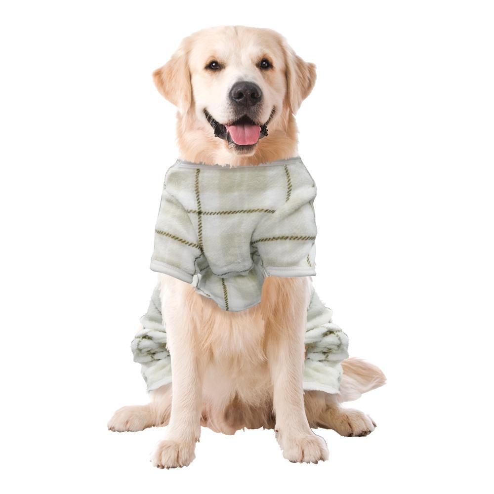 Way to Celebrate Dog Clothes: Fleece Pajama for Dogs, Ivory Plaid with Reindeer Glitter Screenprint, Size XS-XL