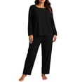 thumbnail image 2 of NominalSnug Plus Size Pajamas for Women Set Ribbed Knit Pjs Womens 2 Piece Long Sleeve Pajama Sets with Pockets Sleepwear, 2 of 8