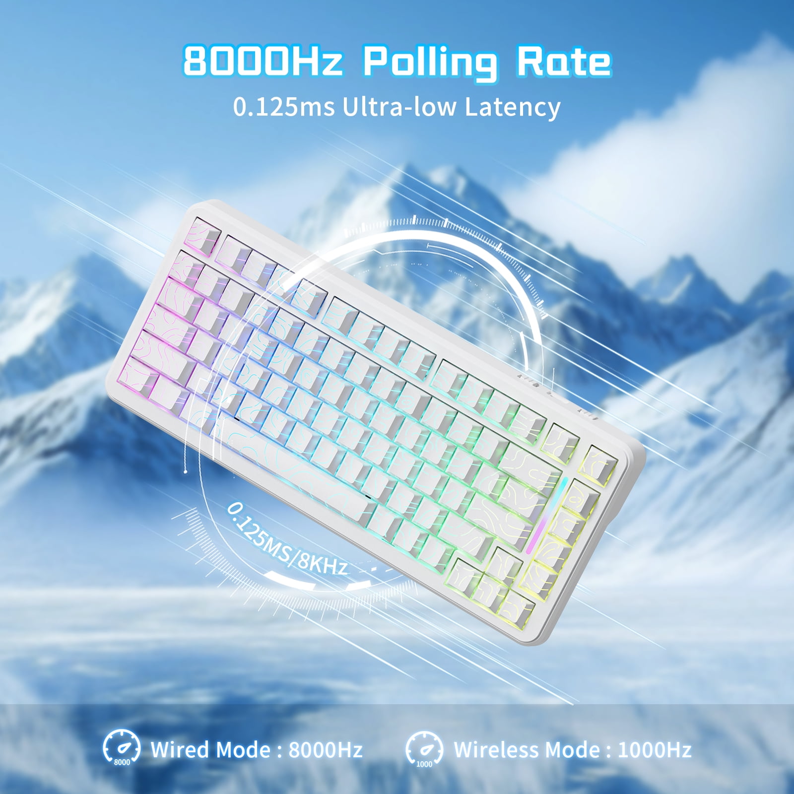 ATTACK SHARK X82PRO HE 75% Wireless Rapid Trigger Magnetic Keyboard, 8K Wired Gaming Keyboard, Hall Effect Switches Adjustable Actuation, QWERTY, RGB Backlit, C01 RGB Coiled Cable -White