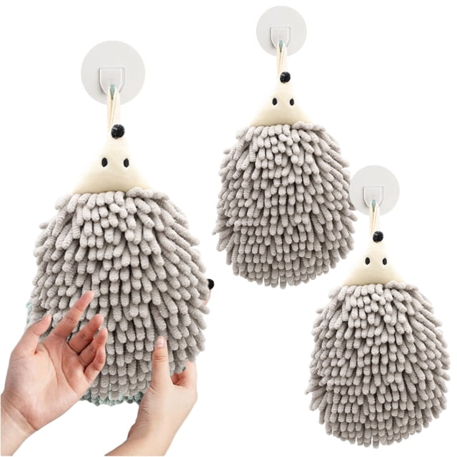 Juego de 3 Bolas de Toalla de Mano Fiudx Chenilla Suave Súper Absorbente con Lazo para Colgar en el Baño