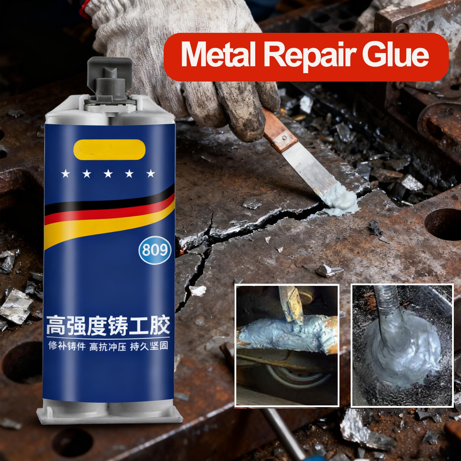 Industrial Grade Stainless Steel Casting AB Rubber, Strong Casters Glue, Metal Repair Glues, Casting Repair Glue, High Temperature Resistant Welding for Metal,Plastic, Ceramic, Wood(3 Set)