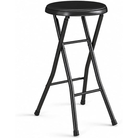 Folding Vinyl Padded Counter Stool, Black Metal | Portable, Foldable, Bar Stool
