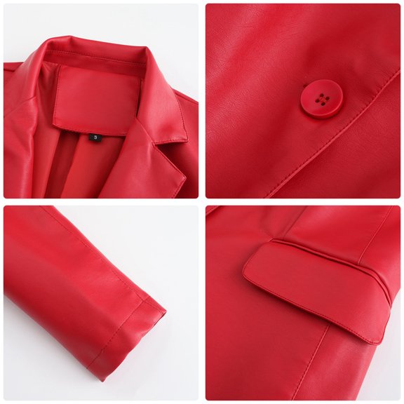 Vedolay Women Tops 2023 Blazers for Women Casual Long Sleeve Jackets with Lapel Pockets,Red L