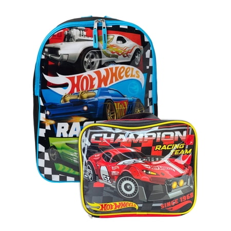 Hot Wheels Backpack and Insulated Lunch Bag 2-Piece School Set Boys Race Cars