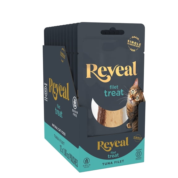 Reveal Pet Food Whole Tuna Loin Cat Treat, Natural Wet Grain Free Food, 12 Ct 1.06 oz Pouches