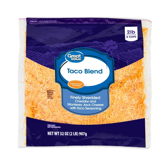Great Value Taco Cheese Blend Finely Shredded Cheese, 32 oz Bag
