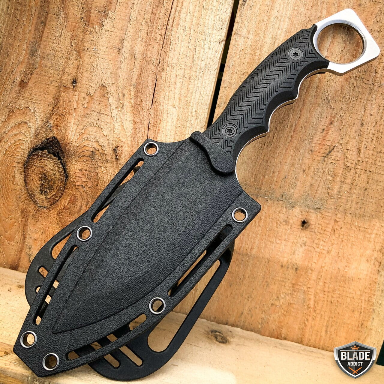 8.5" Fixed Blade Hunting Knife with Paddle ABS Belt Loop Holster Sheath