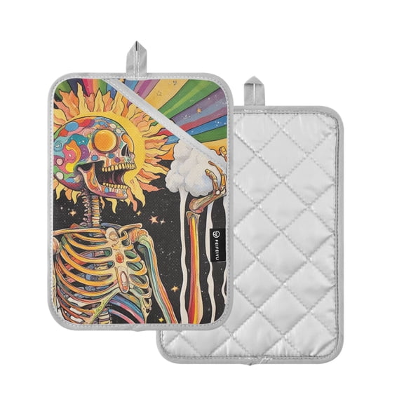 Yayeee Pot Holders Kitchen Heat Resistant with Pocket 7"x9.8" Cotton Oven Cooking Hot Pads, Bright Skeleton