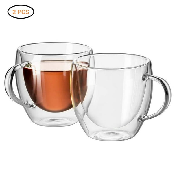 2Pcs 150ml Double Walled Thermo Coffee Glass Cup with Handle Tea