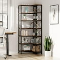 thumbnail image 7 of 7-Tier Corner Bookshelf with LED Light strips, 78.7” Tall Corner Shelf Storage Display Rack with Metal Frame, Large Capacity Corner Bookcase for Living Room Home Office Rustic Brown, 7 of 7
