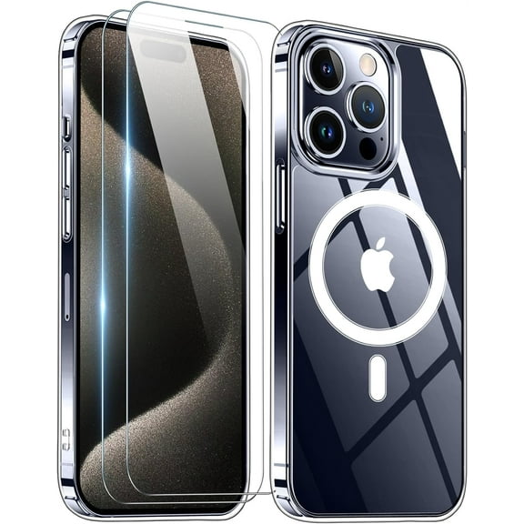 Magnetic Clear Case Designed for Apple iPhone 15 Plus Clear Magnetic Case with 2 Tempered Glass, Shockproof Transparent Magnetic Crystal Clear Case for Apple iPhone 15 Plus