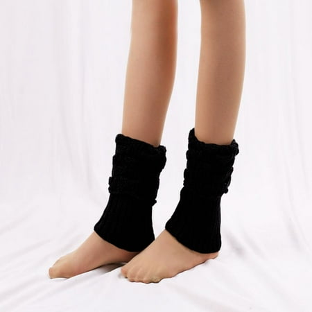 

Winter Warm Leg Sleeve Stockings Knitted Trim Leg Warmer Boot Socks Ankle Toppers Crochet Cuffs BLACK