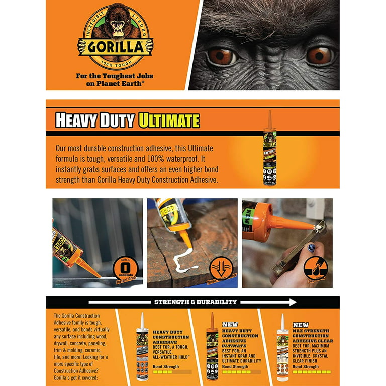 Gorilla Heavy Duty Ultimate Construction Adhesive 9 FL oz