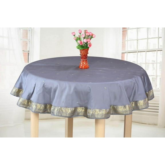 Dark Gray - Handmade Sari Tablecloth (India) -70" Round